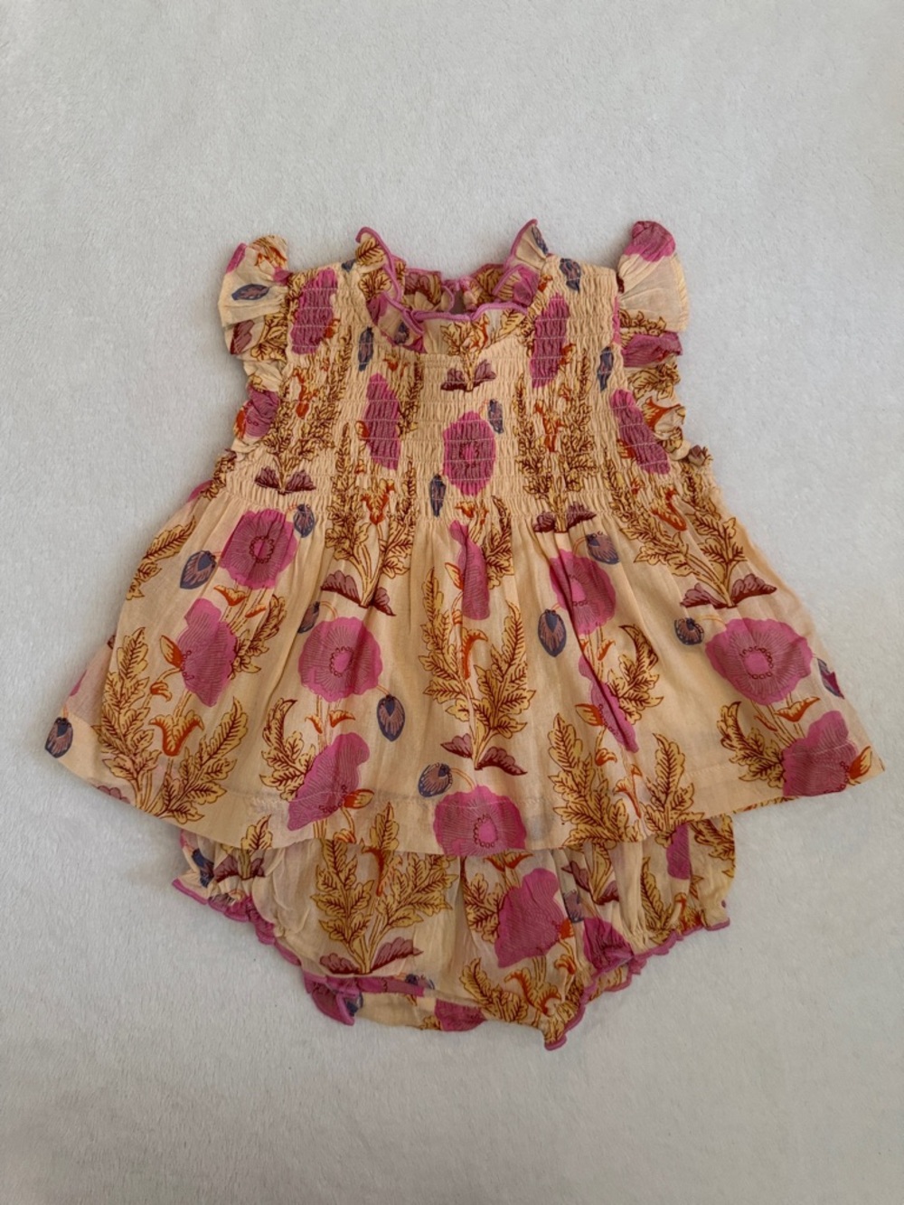 {NWT} Pink Chicken | Stevie Floral Smocked Boho Dress Set Purple Gilded (3/6M)
